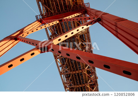 Lisbon, Portugal, Ponte 25 de Abril Bridge metal structure, modern architecture 120852806