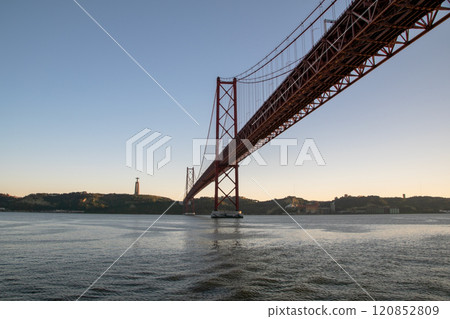 Lisbon, Portugal, Ponte 25 de Abril Bridge metal structure, modern architecture 120852809