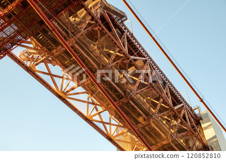Lisbon, Portugal, Ponte 25 de Abril Bridge metal structure, modern architecture 120852810