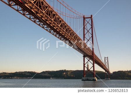 Lisbon, Portugal, Ponte 25 de Abril Bridge metal structure, modern architecture 120852813