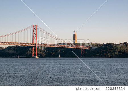 Lisbon, Portugal, Ponte 25 de Abril Bridge metal structure, modern architecture 120852814