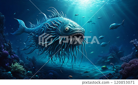 Blue sea and fish 120853071