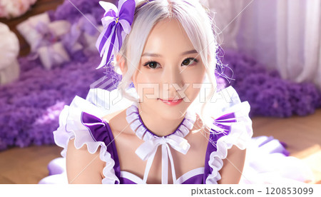 young woman in white dress 120853099