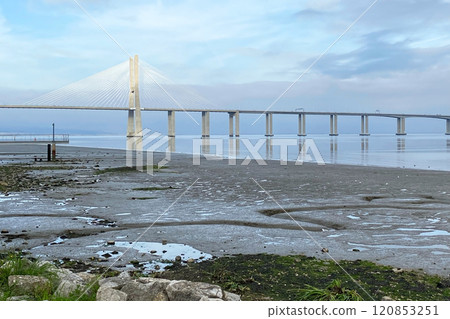 Vasco da Gama Bridge in Lisbon, Portugal 120853251