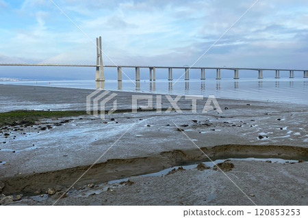 Vasco da Gama Bridge in Lisbon, Portugal 120853253