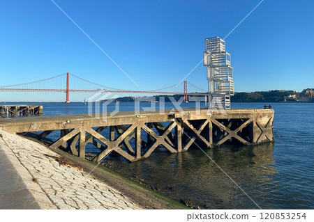 Ponte 25 de Abril Bridge metal structure, modern architecture 120853254
