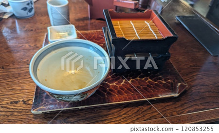 Thank you for the meal! Soba noodles and tempura bowl 120853255