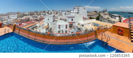 Rooftop Pool and Cityscape View in Cadiz, Spain 120853265
