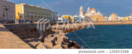 Waterfront View of Cadiz Cathedral in Cadiz, Spain 120853266