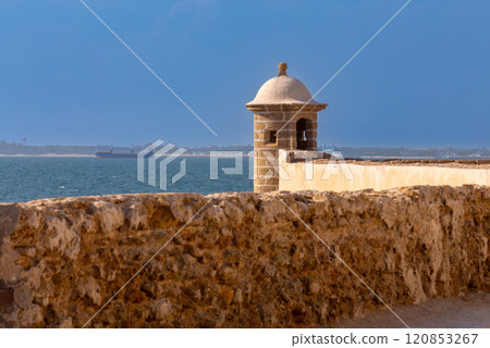 Coastal Watchtower and Ocean View in Cadiz, Spain 120853267