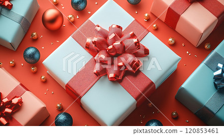 Red ribbon gift box Red ribbon gift box 120853461