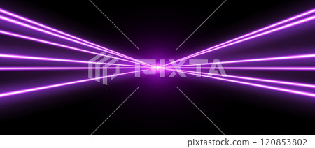 Laser rays or beams, glowing neon lines, bright futuristic background. 120853802