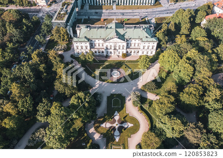 Krasinski Palace and National Library in Warsaw, Poland, view from above with green park Krasinski Palace and National Library in Warsaw, Poland, view from above with green park 120853823