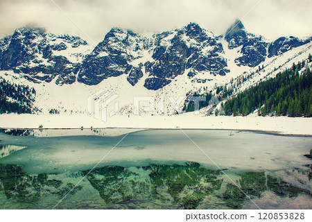 Frozen Lake Morskie Oko or Sea Eye Lake in Poland at Winter. 120853828