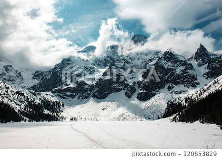 Frozen Lake Morskie Oko or Sea Eye Lake in Poland at Winter. 120853829
