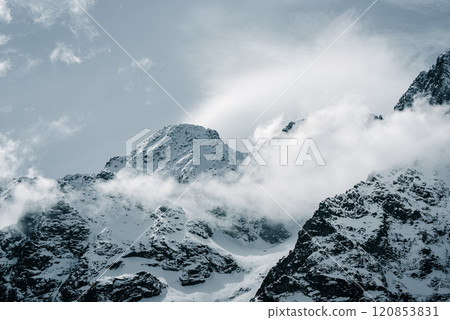 Mountain peaks near Morskie Oko Lake in Poland at Winter. Tatras range 120853831