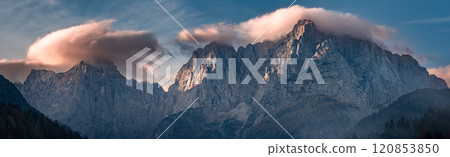 Triglav mountain peak at sunrise 120853850