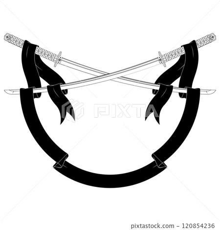 Ancient Japanese sword surrounded with ribbon Ancient Japanese sword surrounded with ribbon 120854236