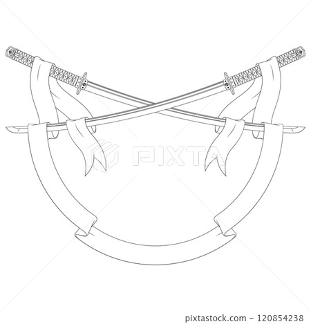 Ancient Japanese sword surrounded with ribbon 120854238