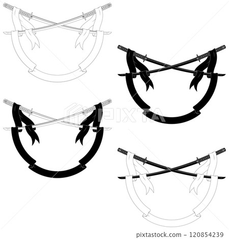 Ancient Japanese sword surrounded with ribbon Ancient Japanese sword surrounded with ribbon 120854239
