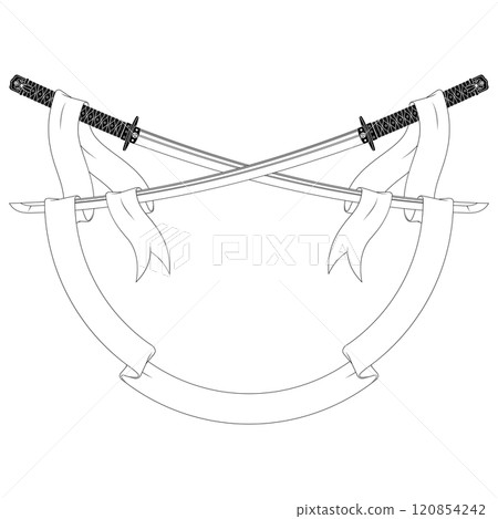 Ancient Japanese sword surrounded with ribbon Ancient Japanese sword surrounded with ribbon 120854242