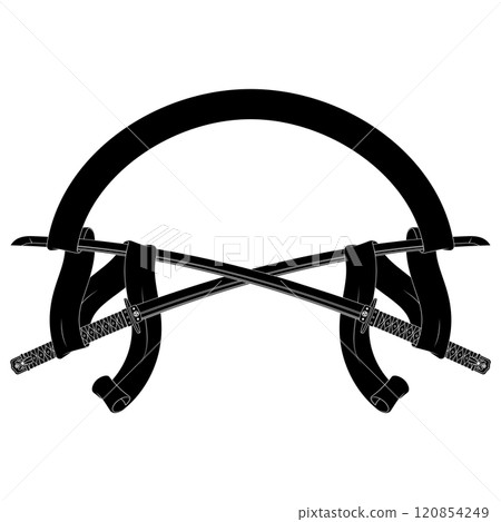 Ancient Japanese sword surrounded with ribbon 120854249