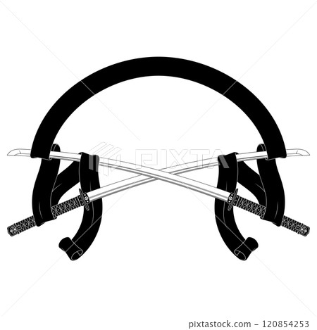 Ancient Japanese sword surrounded with ribbon Ancient Japanese sword surrounded with ribbon 120854253