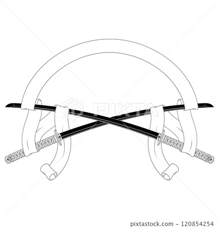 Ancient Japanese sword surrounded with ribbon Ancient Japanese sword surrounded with ribbon 120854254