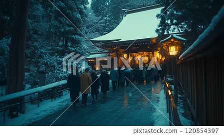 Queues waiting for the bells to ring at Japanese temples on New Year's Eve 120854397