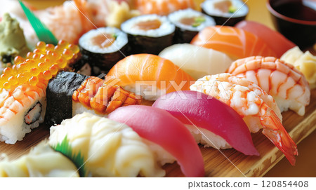 西方人可以在北海道壽司店享用當地風味。 120854408