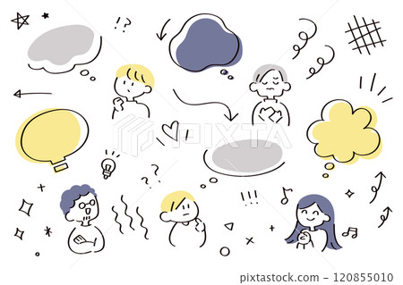 Character, speech bubble and decoration illustration set 120855010