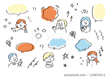Character, speech bubble and decoration illustration set 120855011