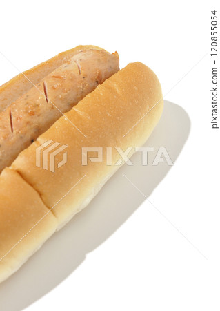 Hot dog photographed on a white background Hot dog photographed on a white background 120855054