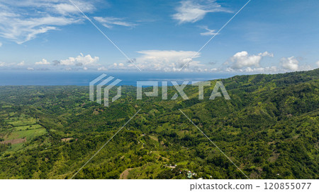 Aerial view of rural area with agricultural land and rice fields in the tropics. Negros, Philippines Aerial view of rural area with agricultural land and rice fields in the tropics. Negros, Philippines 120855077