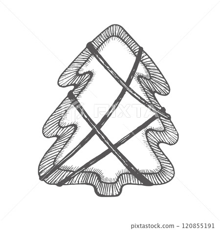 Gingerbread cookies with icing in the shape of a Christmas tree. Graphics illustration. This sweetness can use on New Year's textiles, printed products, postcard and stickers, christmas compositions Gingerbread cookies with icing in the shape of a Christmas tree. Graphics illustration. This sweetness can use on New Year's textiles, printed products, postcard and stickers, christmas compositions 120855191