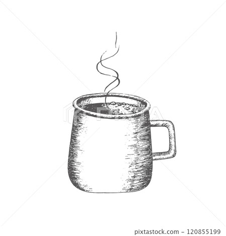 Cup of cacao silhouette and outline vector with steam. Graphics illustration. Cacao on wrapping paper, bags, dishes, New Year's textiles, decor, tableware, gift, stickers, photobook. Isolated vector Cup of cacao silhouette and outline vector with steam. Graphics illustration. Cacao on wrapping paper, bags, dishes, New Year's textiles, decor, tableware, gift, stickers, photobook. Isolated vector 120855199