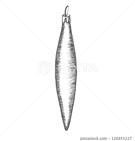 Glass Christmas tree decorations in the form of the icicle. Graphics illustration. Composition can be use in New Year's and Christmas sets, postcards and wrapping paper, textiles and stickers Vector. 120855227