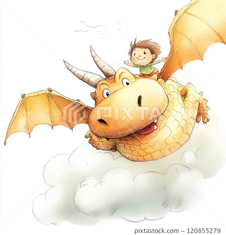 Flying dragon and boy Flying dragon and boy 120855279