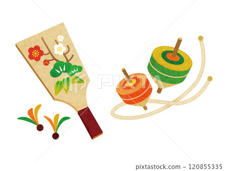 新年的板錘和陀螺幸運符的插圖 新年的板錘和陀螺幸運符的插圖 120855335