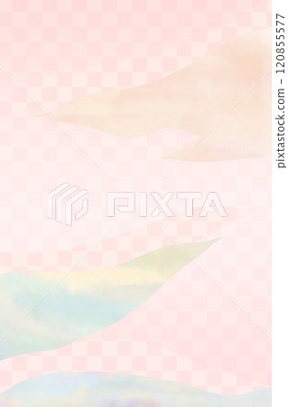 垂直的日式背景，霧霾雲漂浮在粉紅色格子圖案中 120855577