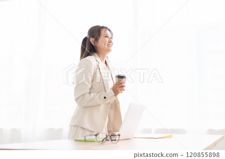 Smiling woman, business, computer, break 120855898
