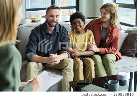 Counseling Session with Happy Multiracial Family Smiling Together Counseling Session with Happy Multiracial Family Smiling Together 120856910