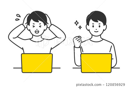 一群年輕人看著電腦，打著拳頭【人物向量圖素材】 120856929