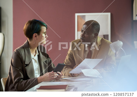 Colleagues discussing data at meeting 120857137