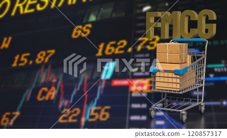 The FMCG text and shopping cart for Business concept 3d rendering. 120857317