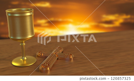 The Holy grail and cross for religious concept 3d rendering. 120857325