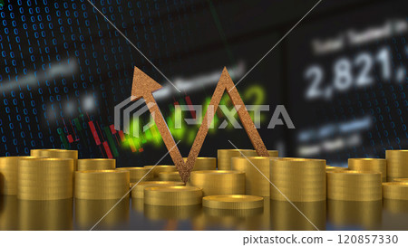 The Gold arrow and coins for Business concept 3d rendering. 120857330