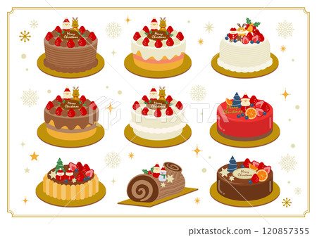 Cute Christmas cake illustration set_no background 120857355