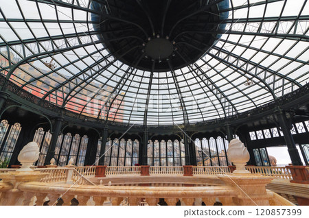 Round transparent ceiling with windows roof in hall of palace in Ba Na Hills in Da Nang in Vietnam in Asia 120857399