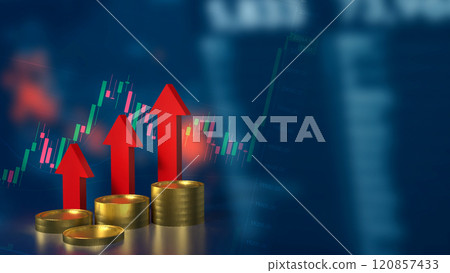 The Gold coins and red arrow up on Chart background  for Business concept 3d rendering. 120857433
